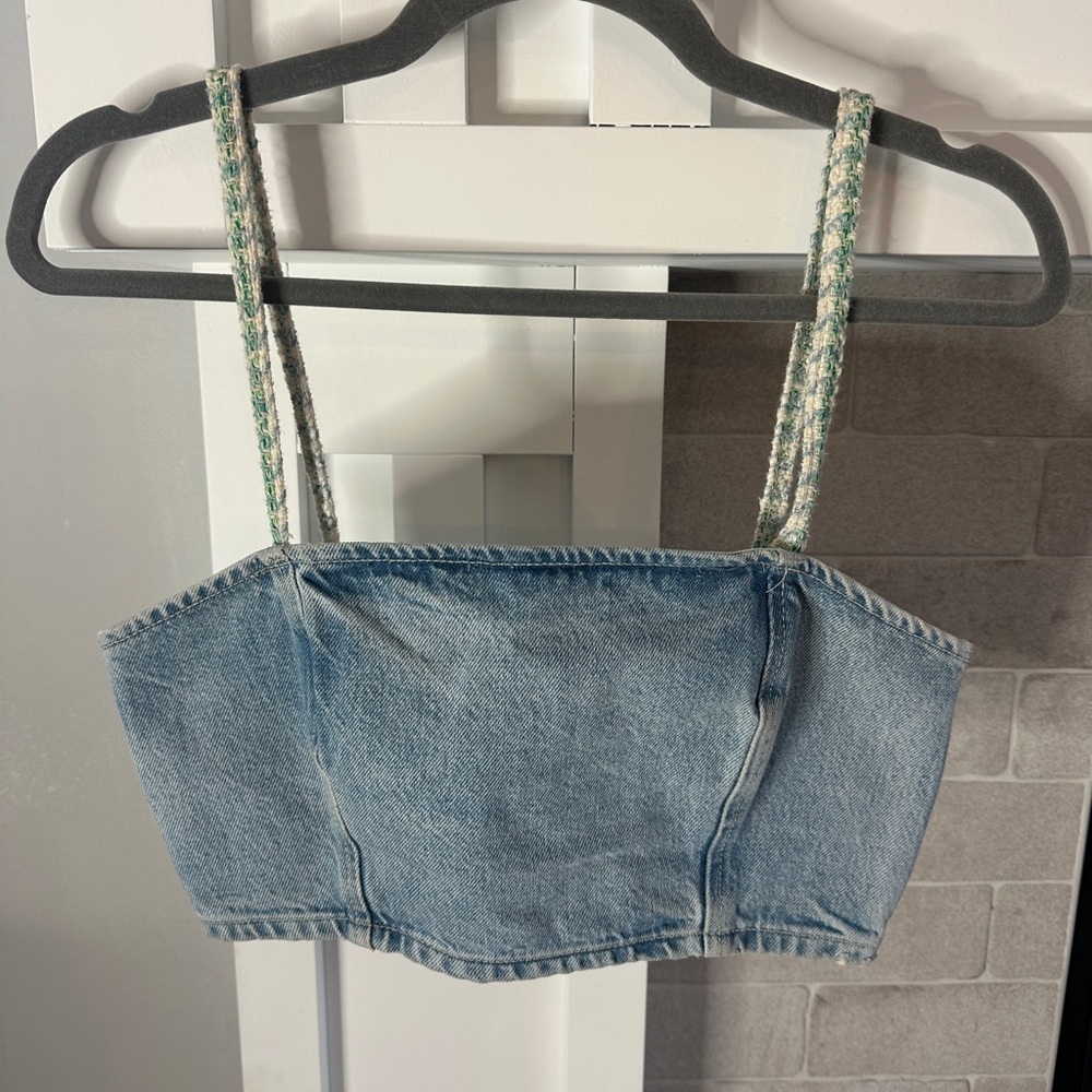 Zara Blue Denim Crop Top| size small